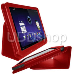 Capa Couro VERMELHA p/ Tablet Motorola Xoom 10.1 + Pelicula